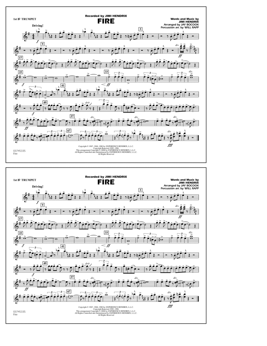 Fire - 1st Bb Trumpet Fire - 1st Bb Trumpet Marching Band scores gallery preview page 1