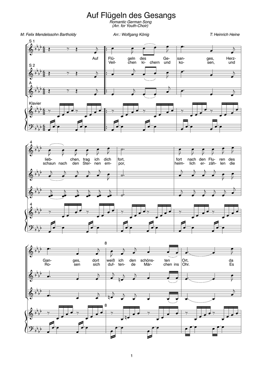 Auf Flügeln des Gesanges SSA scores gallery preview page 1