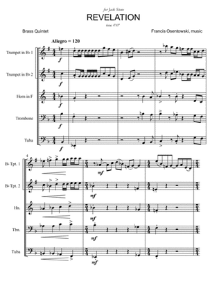 REVELATION FOR BRASS QUINTET (Arr. of Revelation for Solo Trumpet and Piano) SCORE ONLY