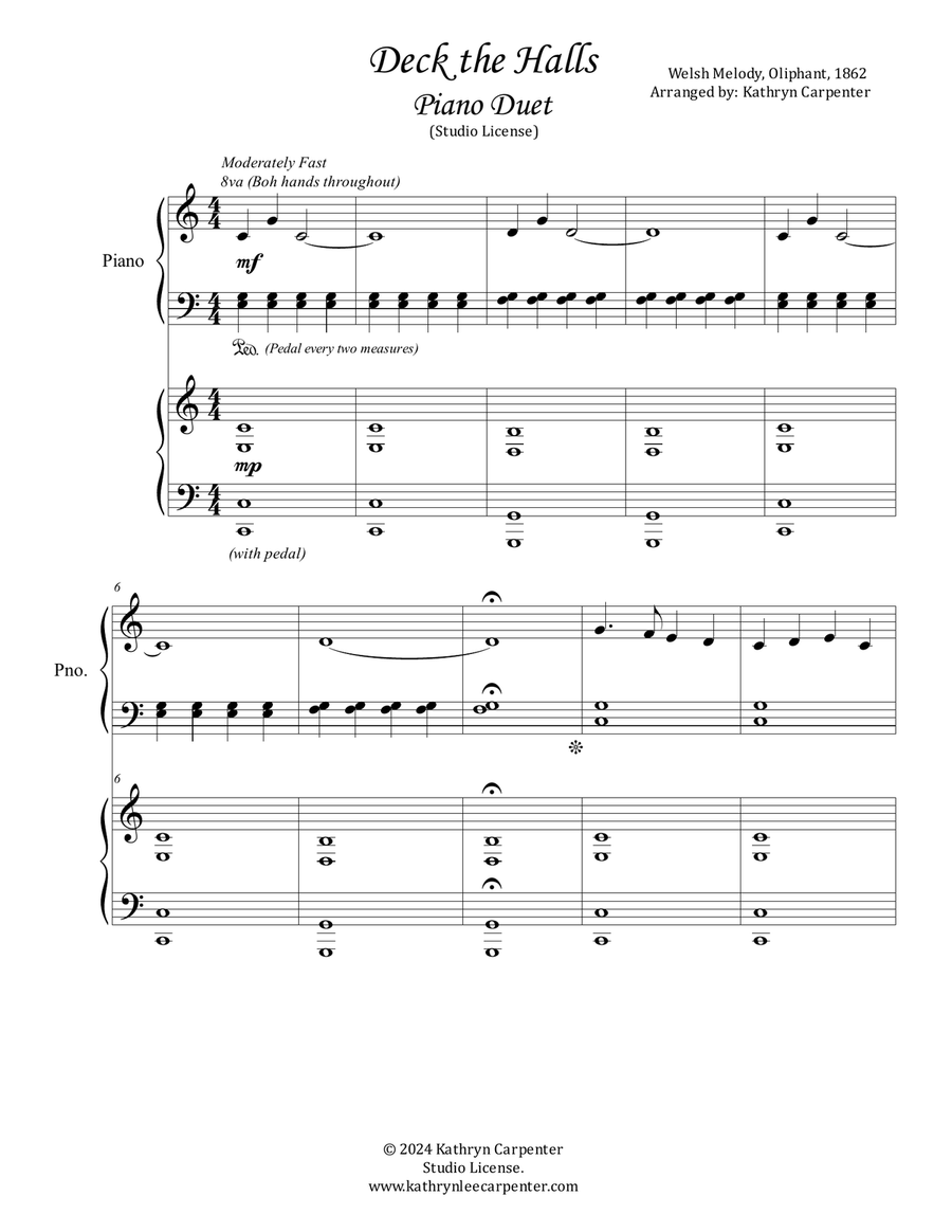 Deck the Halls (Piano Duet) (Studio License) Piano Method scores gallery preview page 1