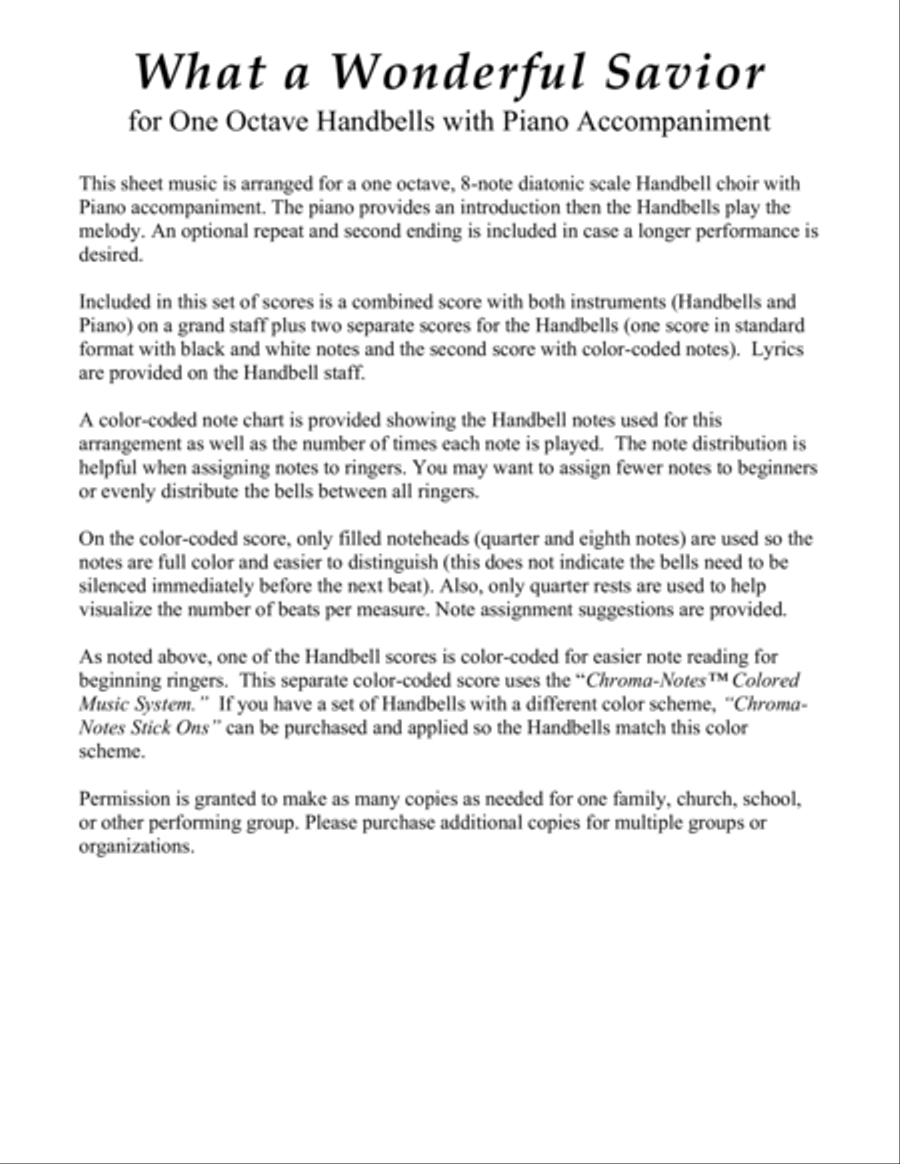 What a Wonderful Savior (for One Octave Handbell Choir with Piano accompaniment) Handbell Choir scores gallery preview page 3