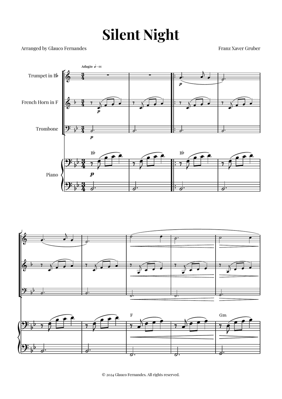 Silent Night | BEAUTIFUL Arrangement Brass Trio scores gallery preview page 1