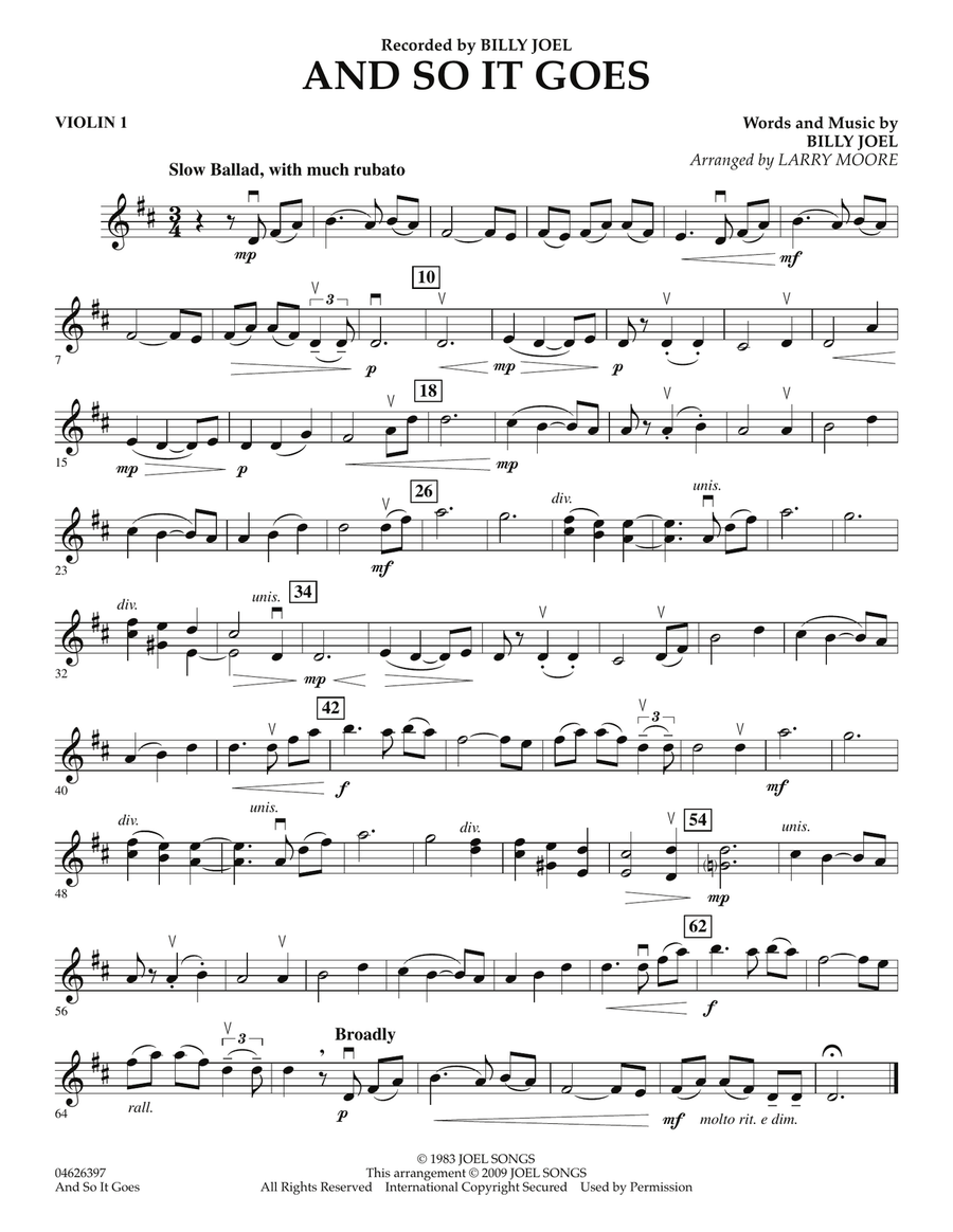 And So It Goes - Violin 1 Orchestra scores gallery preview page 1
