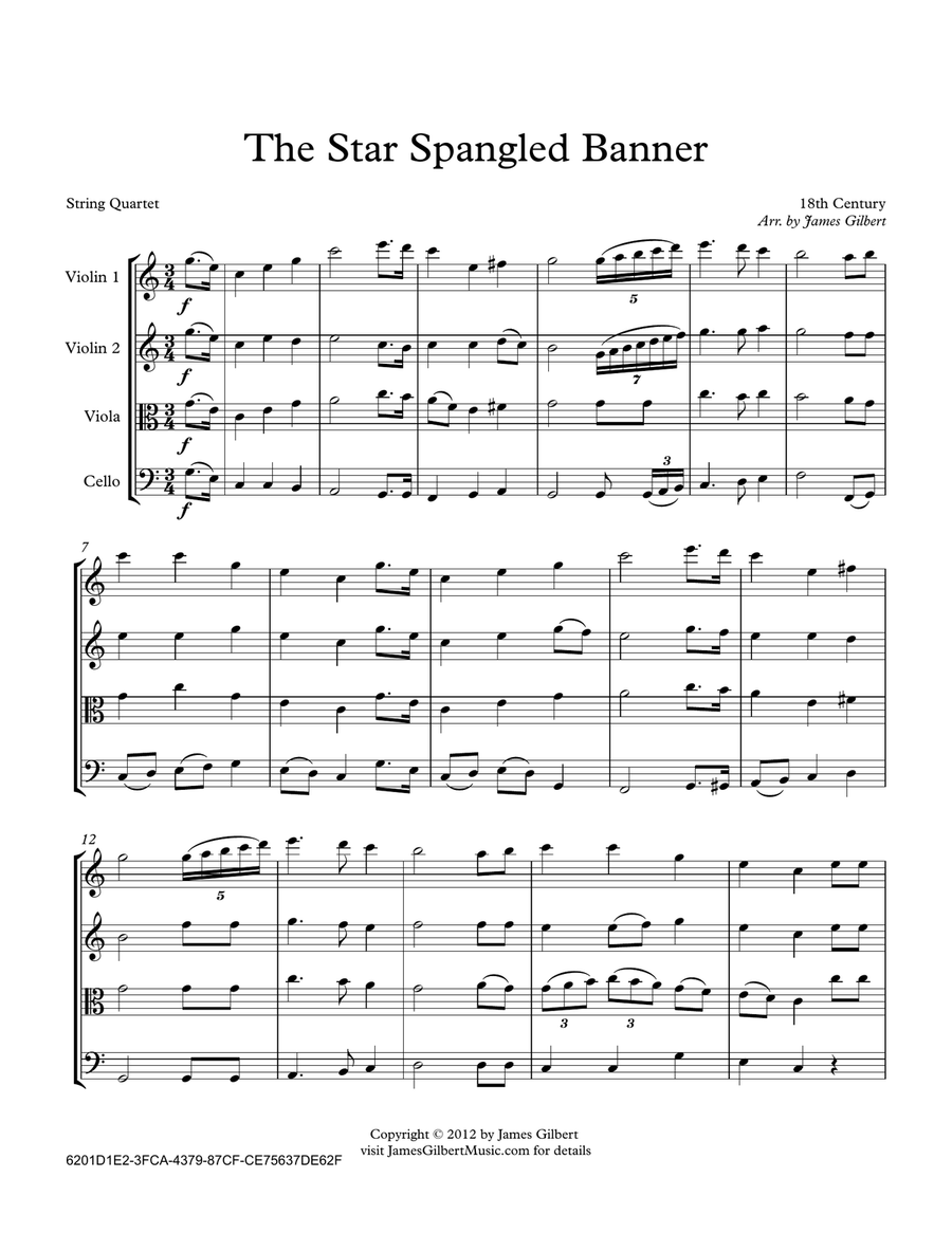 The Star Spangled Banner (National Anthem) String Quartet scores gallery preview page 1