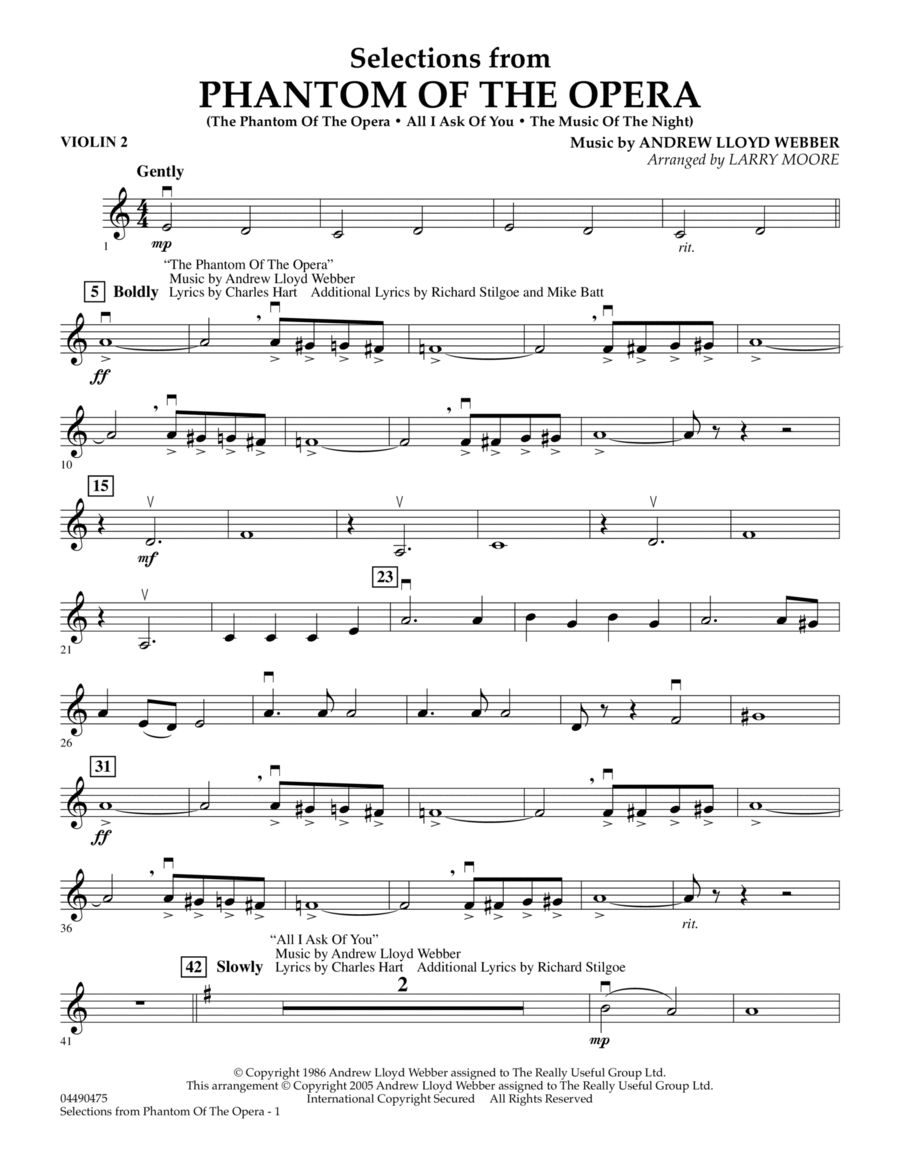 Selections from Phantom Of The Opera - Violin 2 Violin scores gallery preview page 1