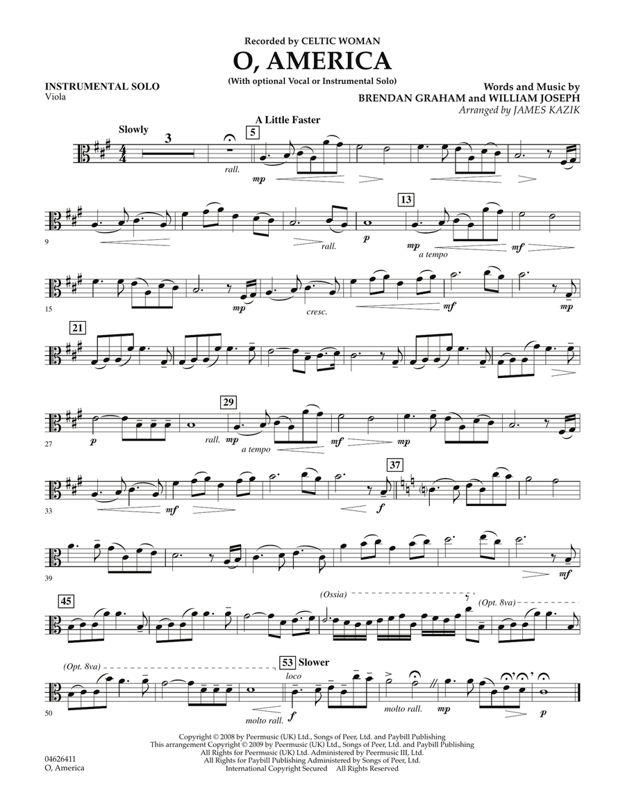 O, America - Instrumental Solo - Viola Orchestra scores gallery preview page 1