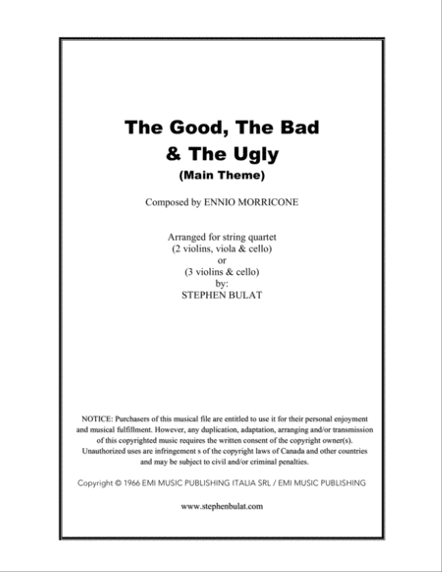The Good, The Bad And The Ugly (main Title) String Quartet scores gallery preview page 1