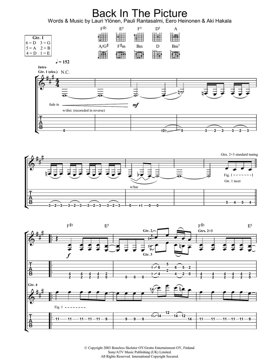 Back In The Picture Back In The Picture Guitar Tablature scores gallery preview page 1