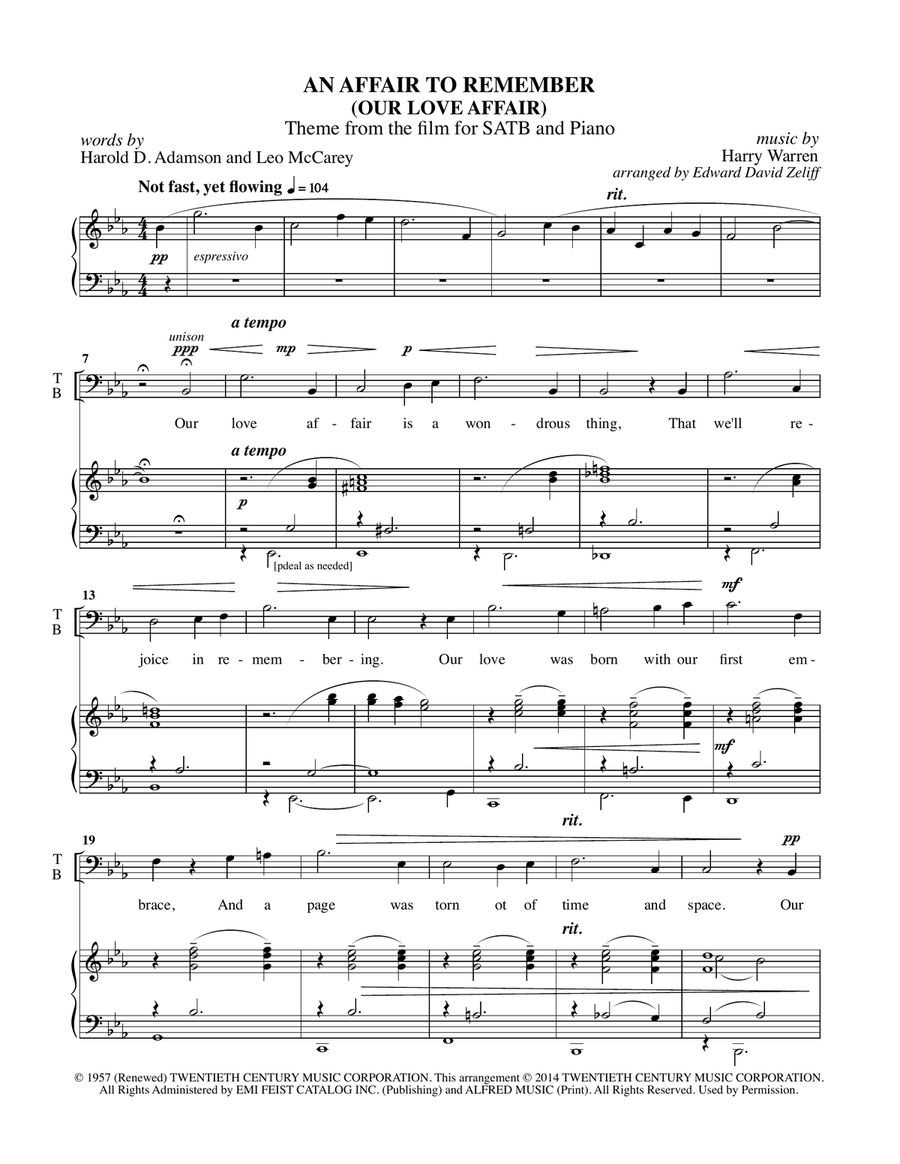 An Affair To Remember (our Love Affair) 4-Part scores gallery preview page 1