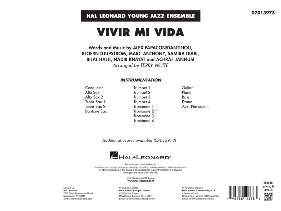Vivir Mi Vida (arr. Terry White) - Conductor Score (Full Score) Jazz Ensemble scores gallery preview page 1