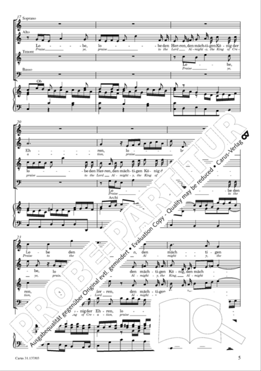 Praise ye, Almighty God, King and our ruler exalted (Lobe den Herren, den machtigen Konig der Ehren) ATB scores gallery preview page 6
