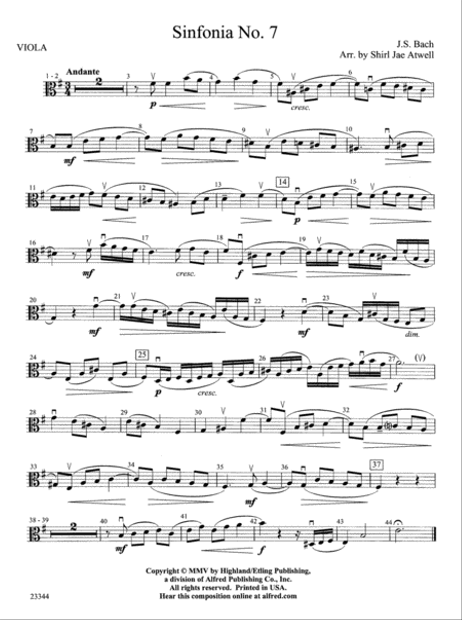 Sinfonia No. 7: Viola String Orchestra scores gallery preview page 1