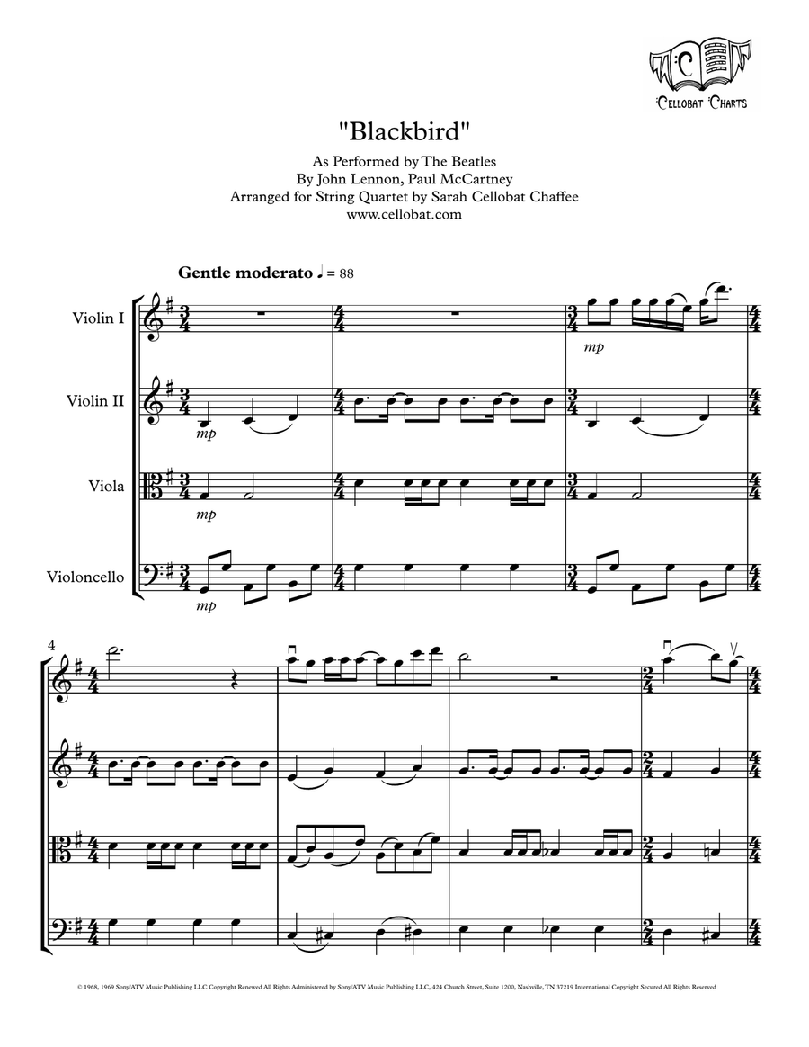 Blackbird by The Beatles String Quartet - Digital Sheet Music