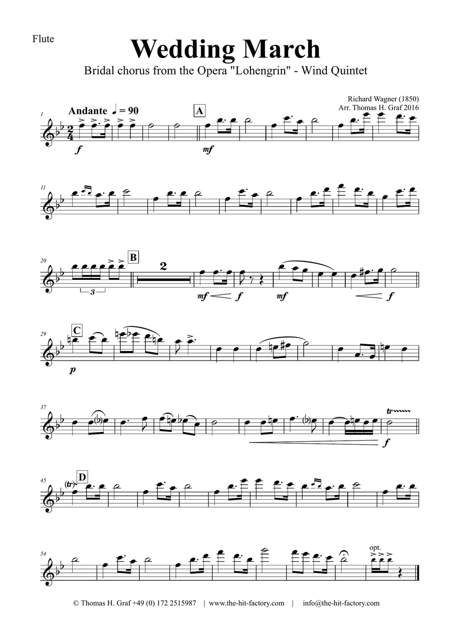 Wedding March - Bridal chorus Lohengrin - Wind Quintet Woodwind Quintet scores gallery preview page 3