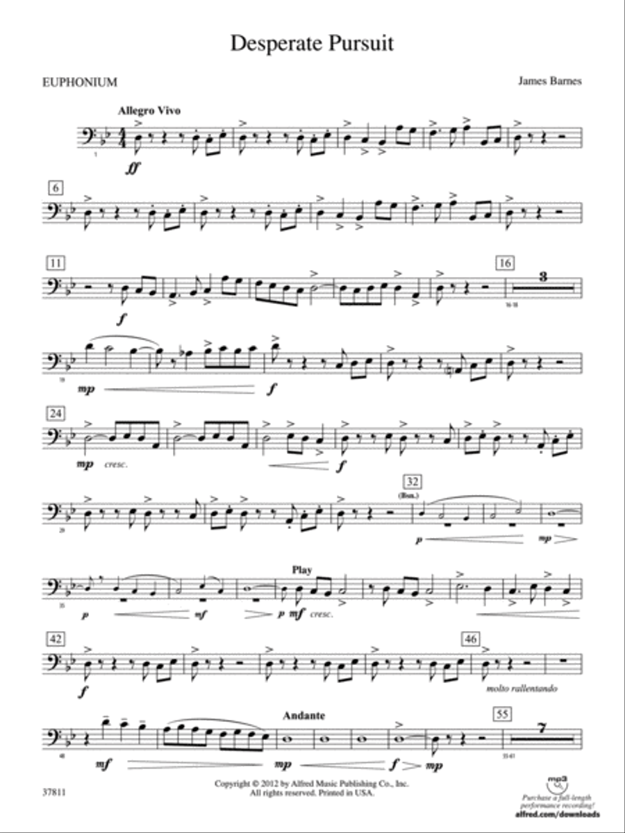 Desperate Pursuit: Baritone B.C. Concert Band scores gallery preview page 1