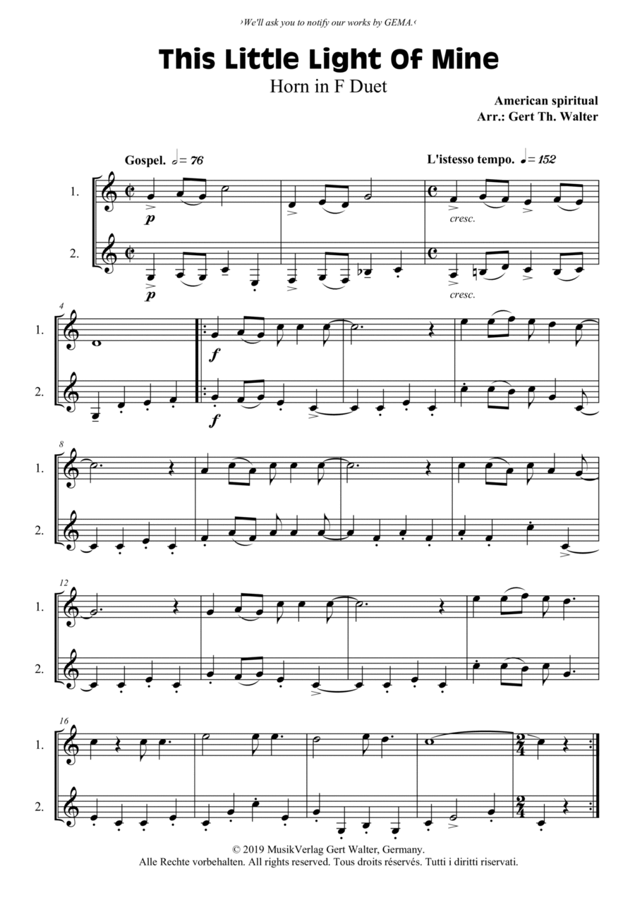 This Little Light Of Mine Brass Ensemble scores gallery preview page 1