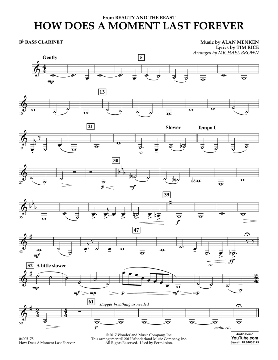 How Does a Moment Last Forever (from Beauty and the Beast) - Bb Bass Clarinet Concert Band scores gallery preview page 1