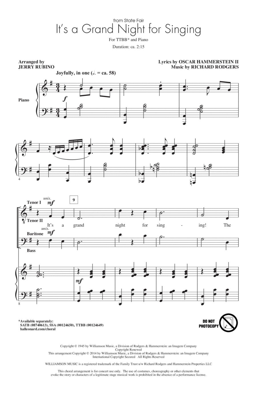 It's A Grand Night For Singing TTBB scores gallery preview page 1