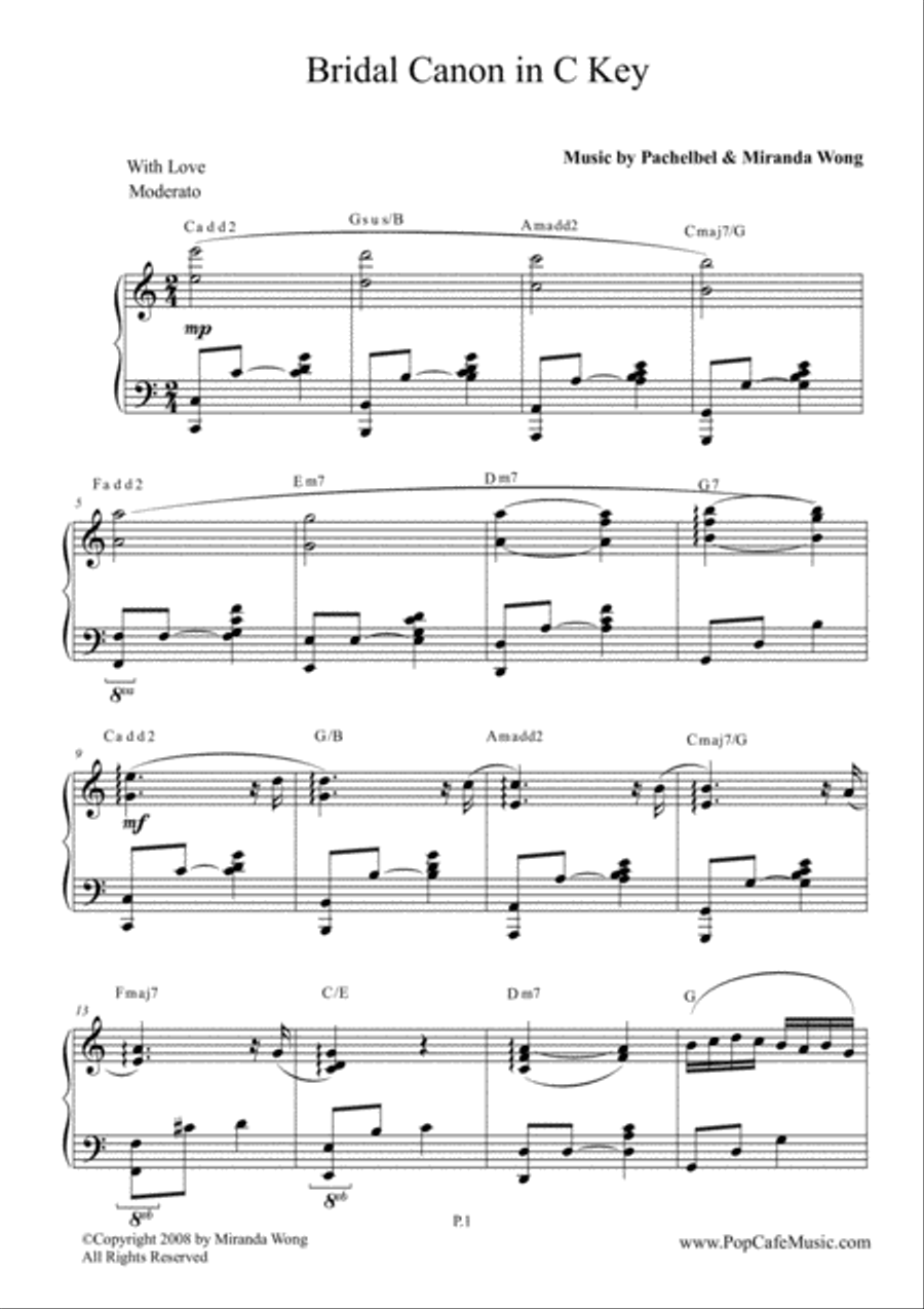 Bridal Canon in Bb - Wedding Piano Music in C Key Easy Piano scores gallery preview page 2