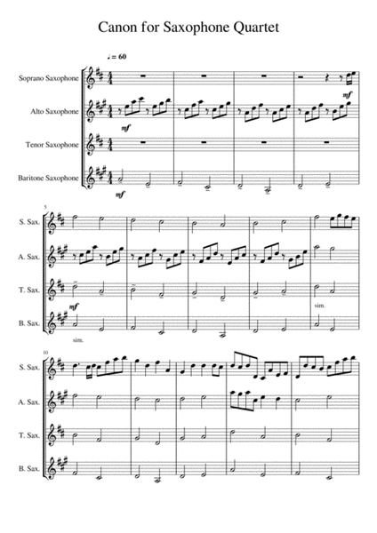 Canon in C for Saxophone Quartet
