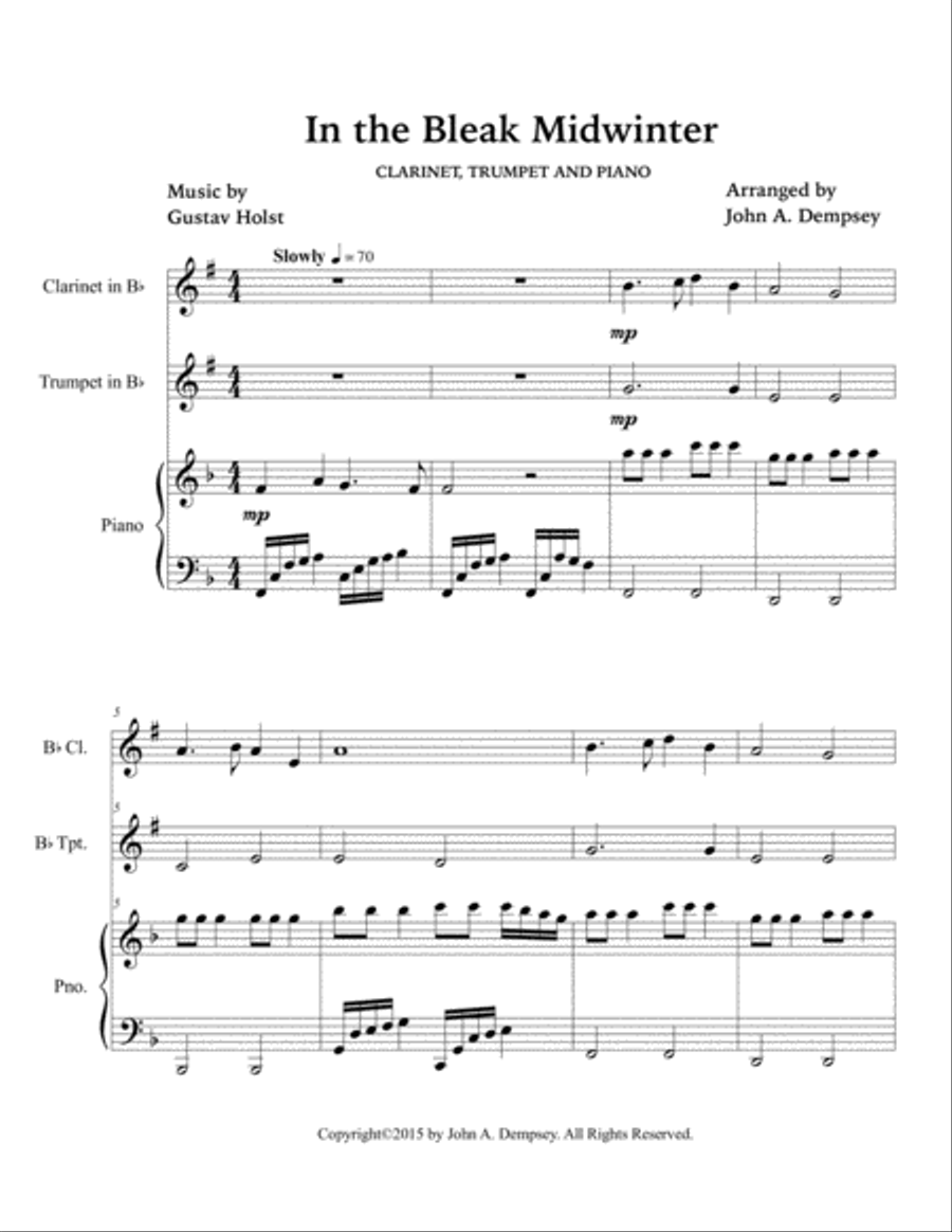 In the Bleak Midwinter (Trio for Clarinet, Trumpet and Piano) Small Ensemble scores gallery preview page 5