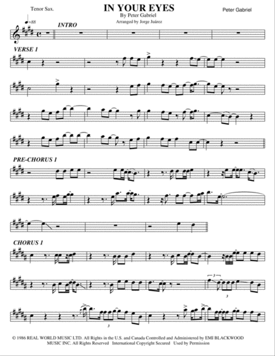 In Your Eyes Tenor Saxophone scores gallery preview page 1