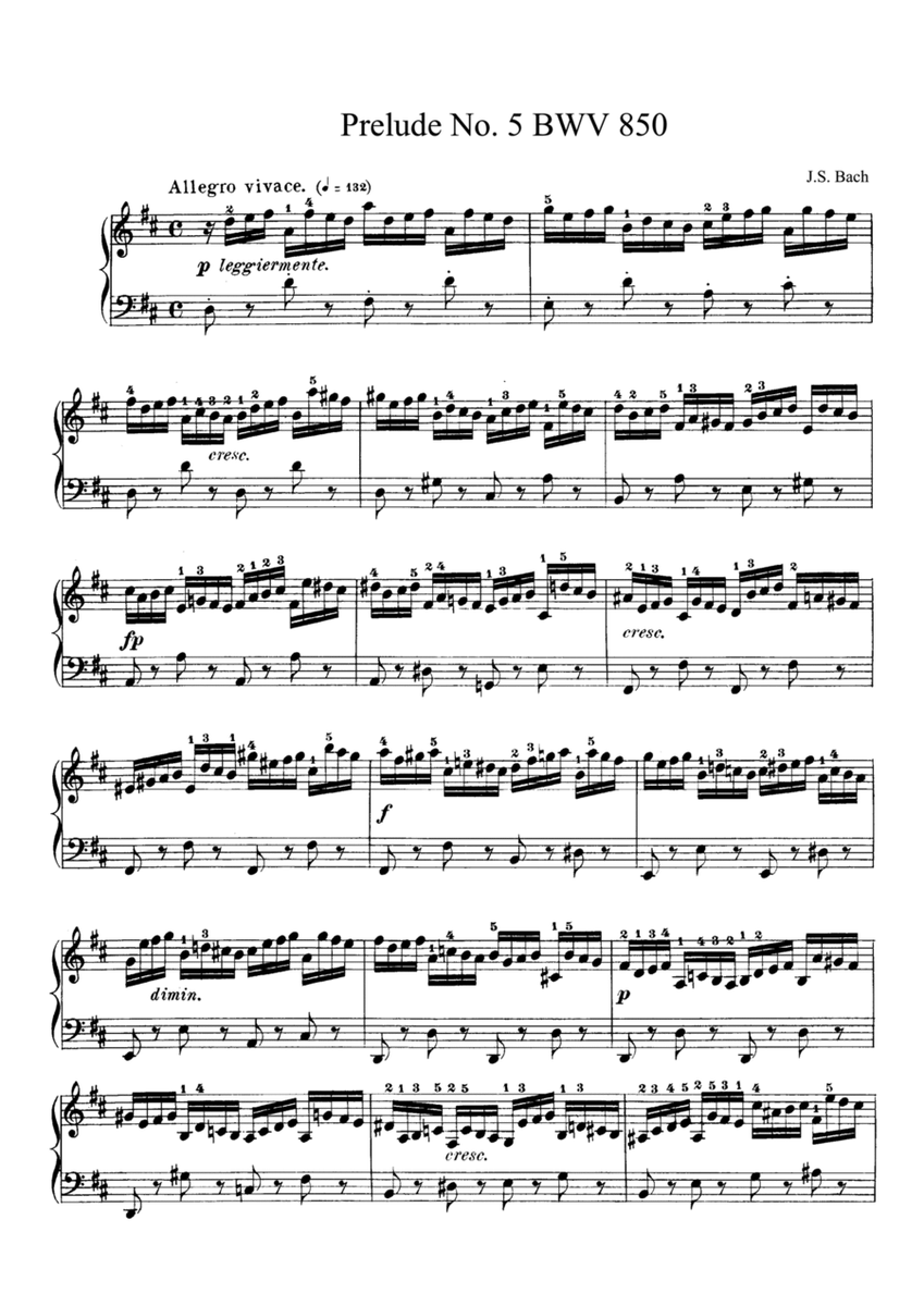 Bach Prelude and Fugue No. 5 BWV 850 in D Major. The Well-Tempered Clavier Book I