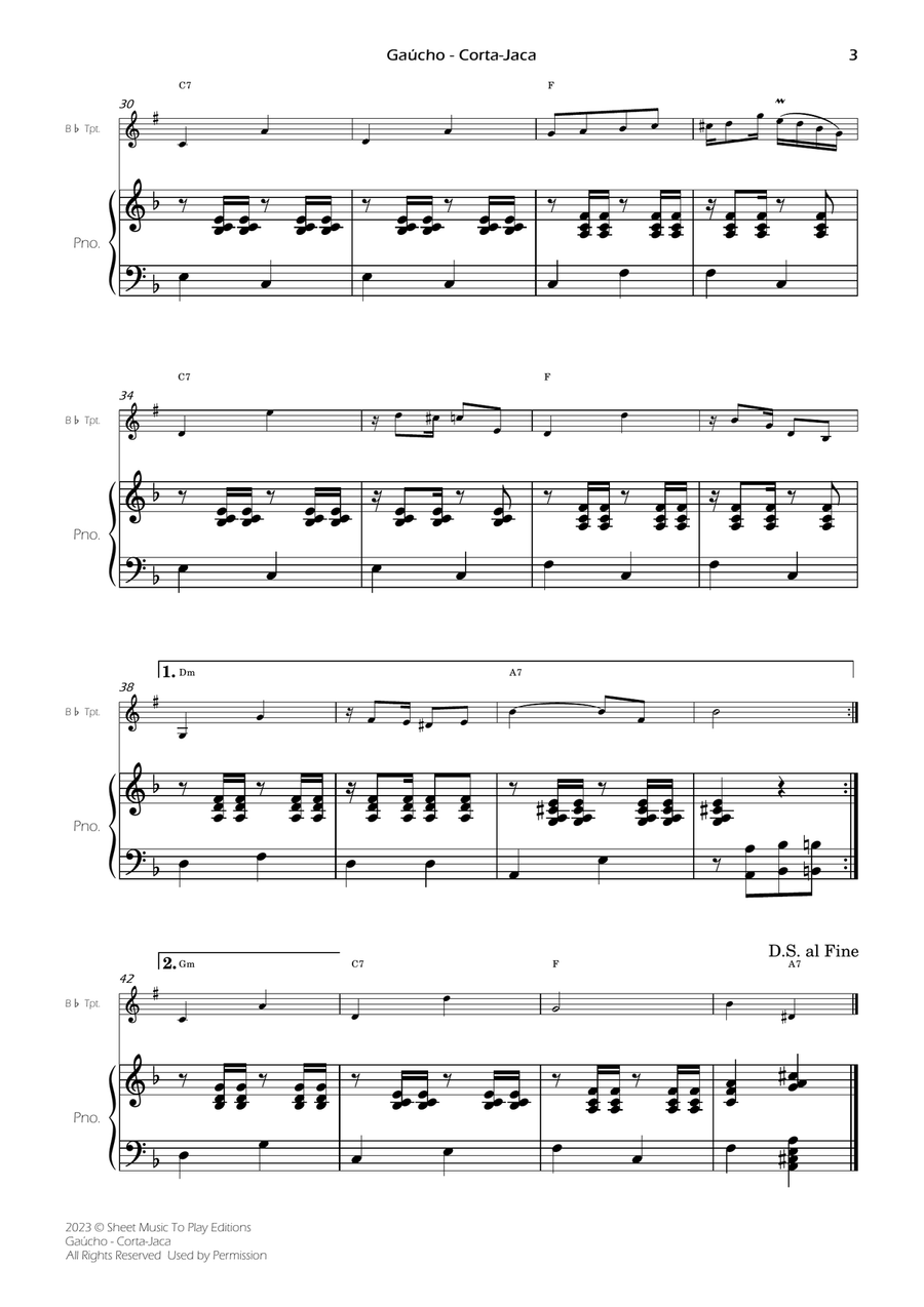 Gaúcho (Corta-Jaca) - Bb Trumpet and Piano - W/Chords (Full Score and Parts) B-Flat Trumpet scores gallery preview page 5