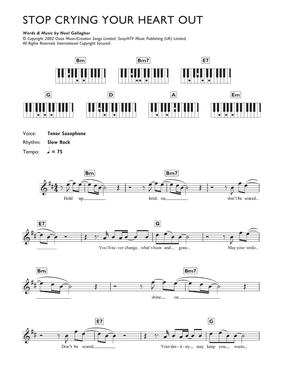 Stop Crying Your Heart Out Piano Solo scores gallery preview page 1
