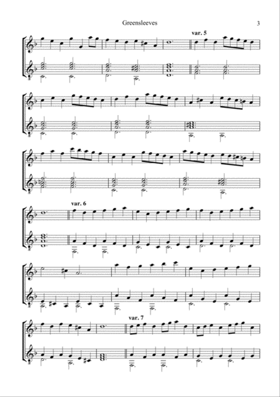 Greensleeves variations for guitar duo Acoustic Guitar scores gallery preview page 4