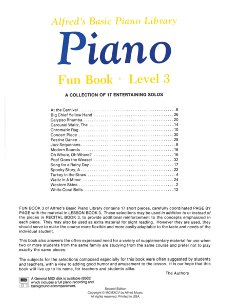 Alfred's Basic Piano Course Fun Book, Level 3 Piano Method scores gallery preview page 2