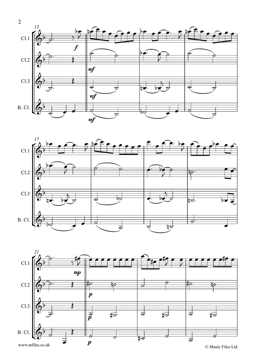 Jazzy Swing Song (for Clarinet Quartet - score & parts) Clarinet Quartet scores gallery preview page 2