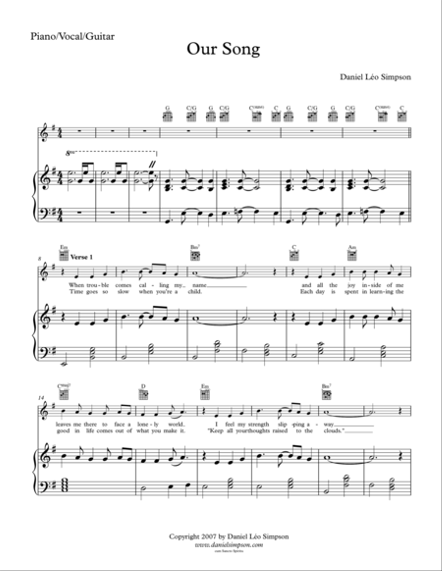 Our Song (Piano/Vocal/Guitar) Piano, Vocal, Guitar scores gallery preview page 1