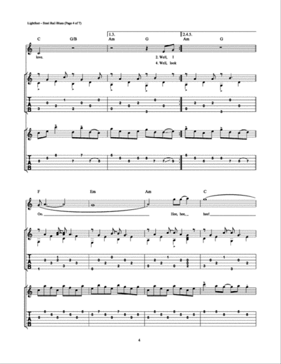 Steel Rail Blues Guitar Tablature scores gallery preview page 4