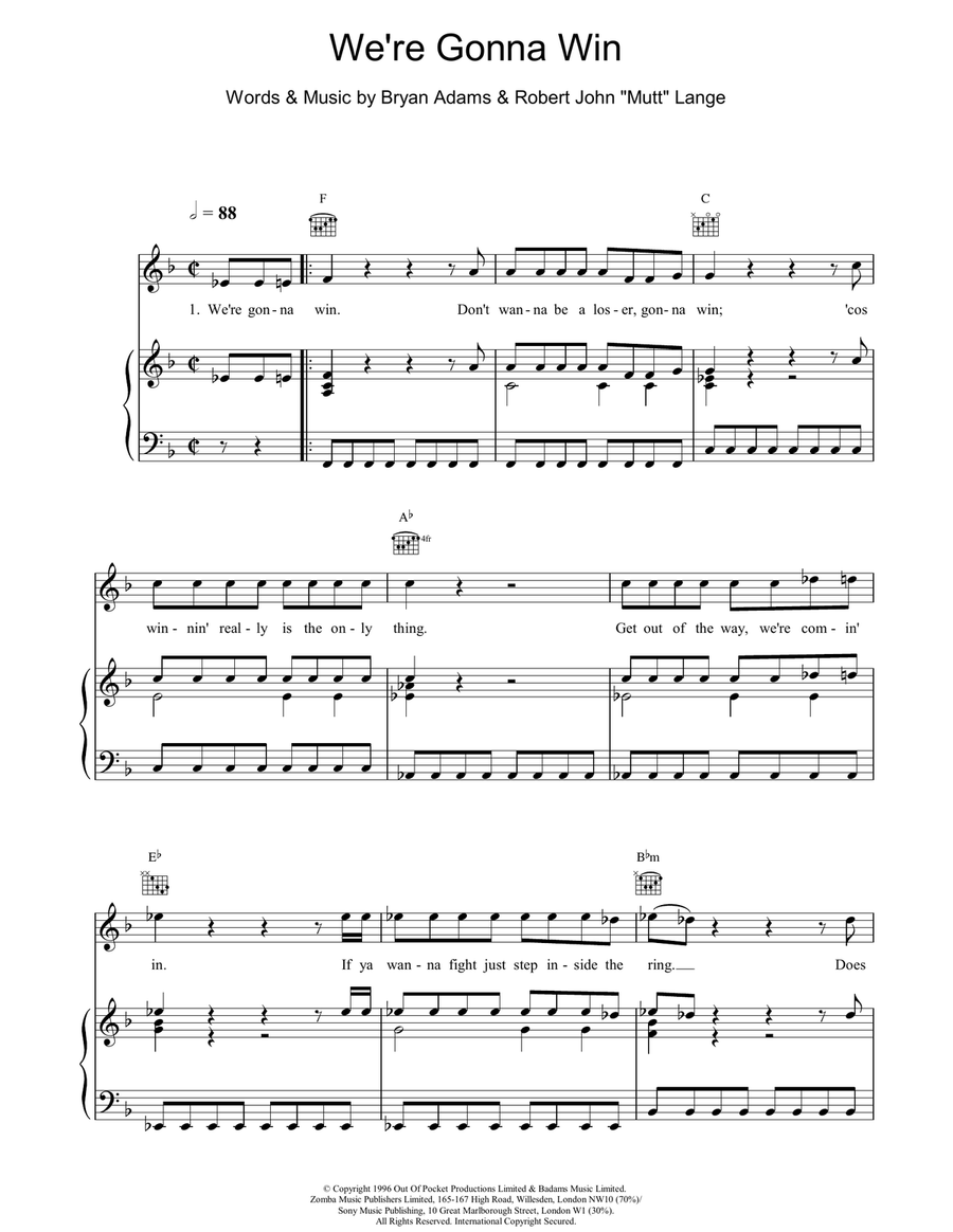 We're Gonna Win We're Gonna Win Piano, Vocal, Guitar scores gallery preview page 1