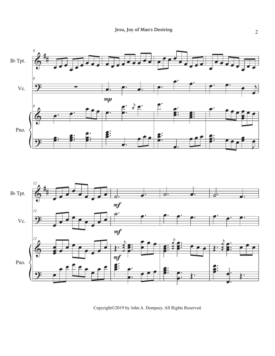 Jesu, Joy of Man's Desiring (Trio for Trumpet, Cello and Piano) Trumpet Trio scores gallery preview page 6