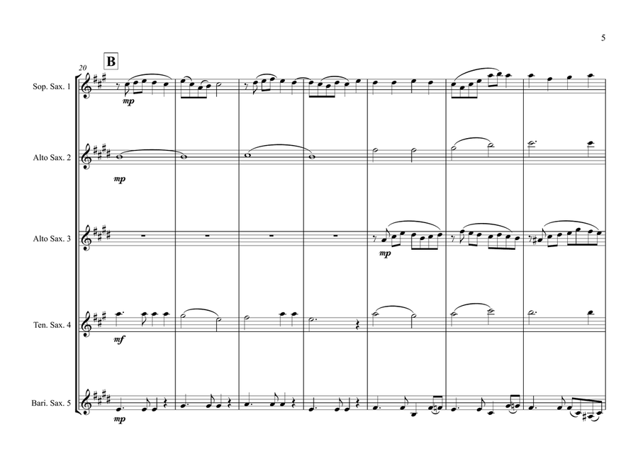 Puff The Magic Dragon Saxophone Quintet scores gallery preview page 5