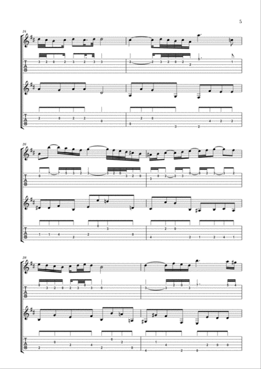 Bach: Air on the G String for Guitar Duo (2 Guitars) (Notation and Tabs) Acoustic Guitar scores gallery preview page 5