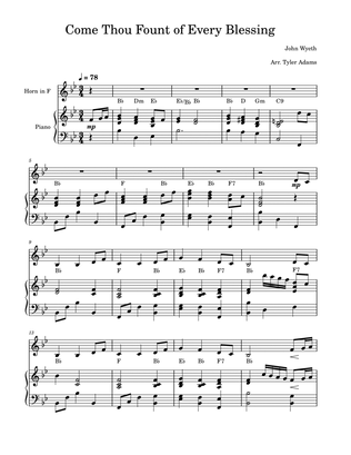 Come Thou Fount of Every Blessing (French Horn Solo with Piano)