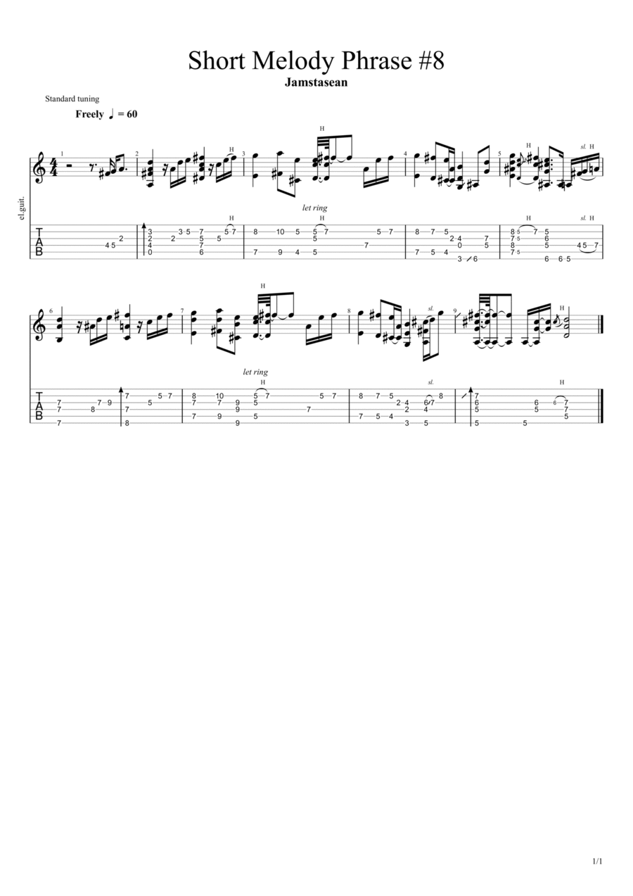 Short Melody Phrase #8 Short Melody Phrase #8 Guitar Tablature scores gallery preview page 1