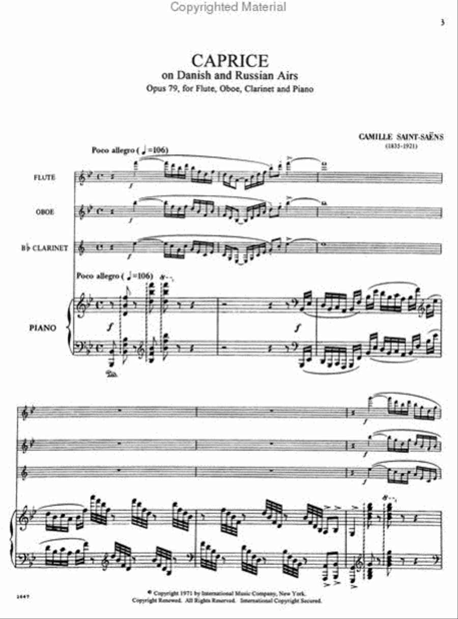 Caprice On Danish & Russian Airs, Opus 79 For Flute, Oboe, Clarinet & Piano