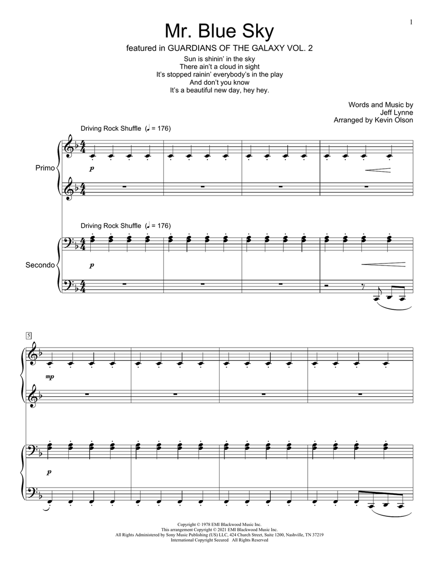Mr. Blue Sky (arr. Kevin Olson) Piano Duet scores gallery preview page 1