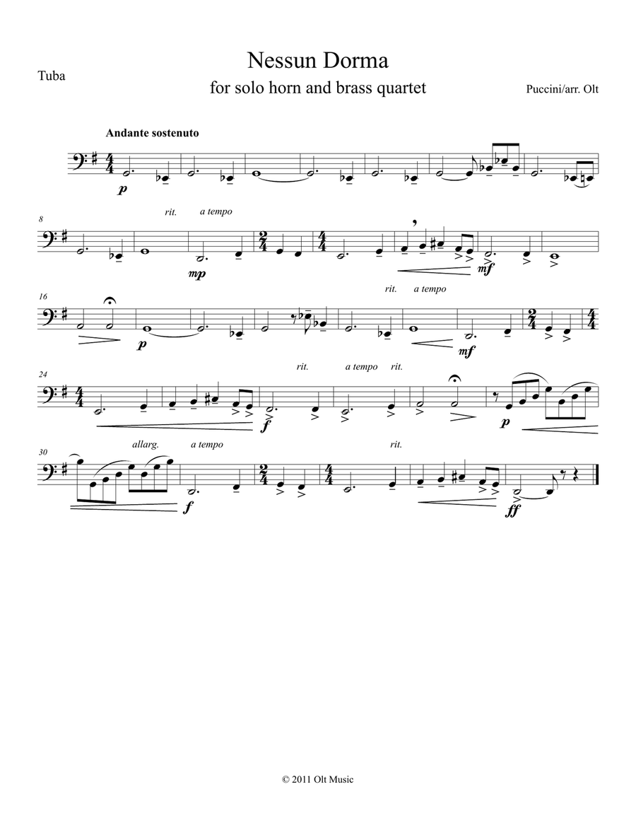 Nessun Dorma Brass Quintet scores gallery preview page 5