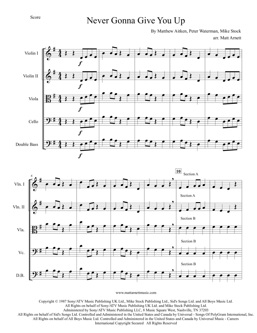 Never Gonna Give You Up String Orchestra scores gallery preview page 1