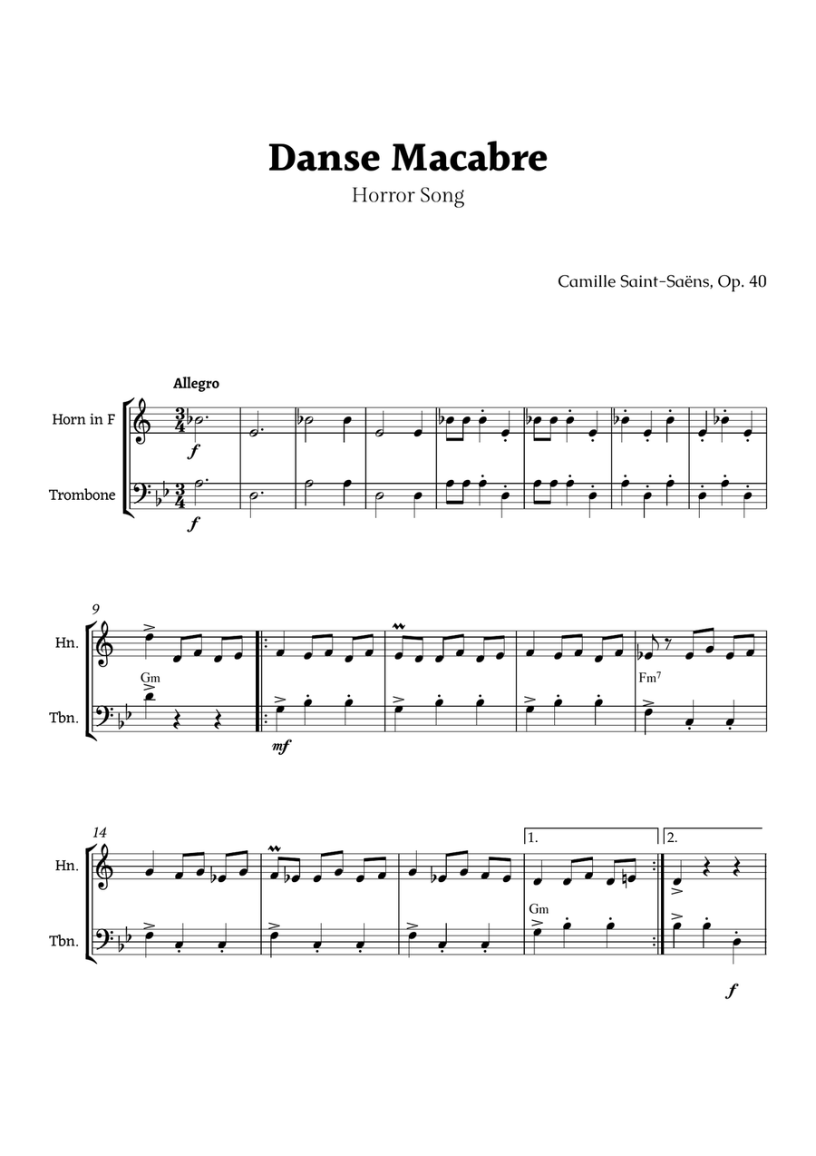 Danse Macabre by Saint-Saëns Brass Duet scores gallery preview page 1