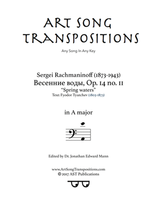 Book cover for RACHMANINOFF: Весенние воды, Op. 14 no. 11 (transposed to A major, "Spring waters")