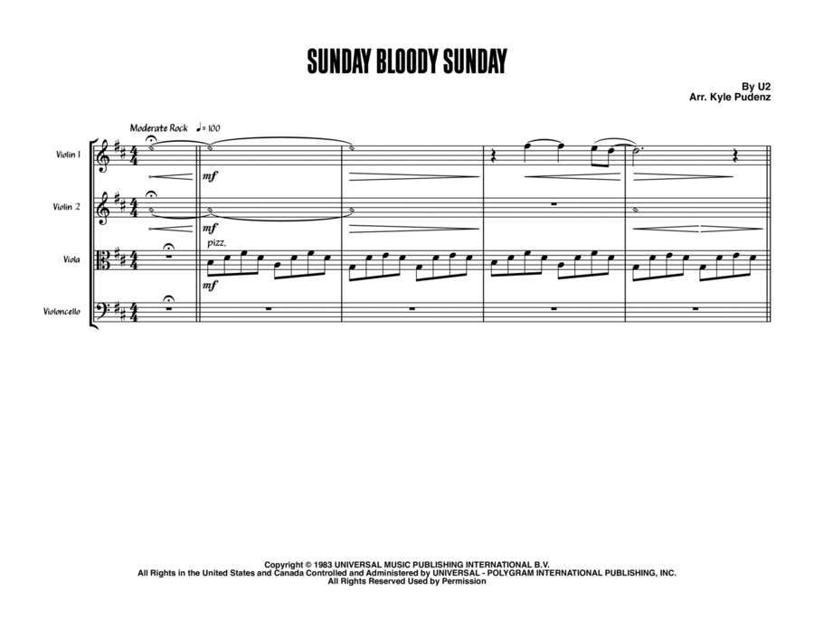 Sunday Bloody Sunday String Quartet scores gallery preview page 1