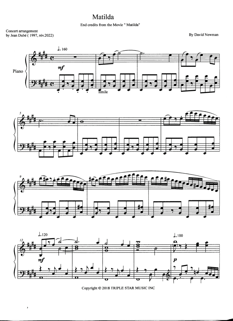 Matilda (film - Incidental Music) Piano Solo scores gallery preview page 1