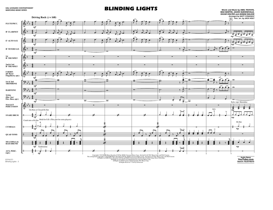 Blinding Lights (arr. Matt Conaway) - Conductor Score (Full Score) Marching Band scores gallery preview page 2