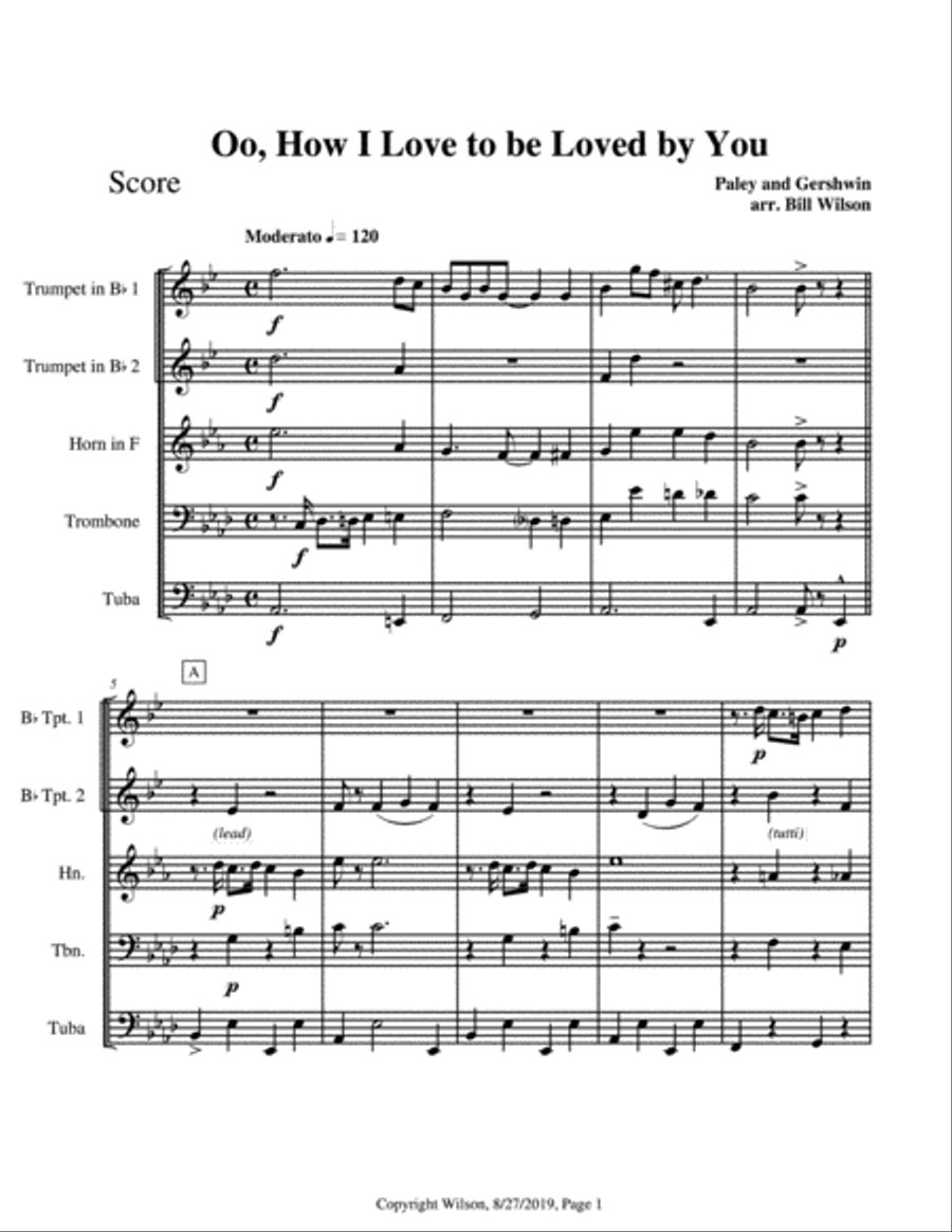 Oo, How I Long to Be Loved by You Brass Quintet scores gallery preview page 2